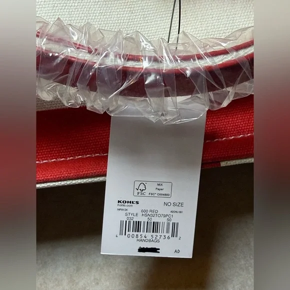 Sonoma Goods Danson Canvas Tote Red Cream Summer Bag Crab Charm NWT - Picture 3 of 10